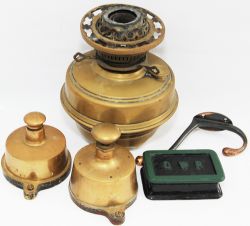 GWR Miscellany to include a Signal Box Brass Lamp vessel with no chimney nor wick; pair of brass