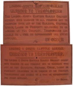 LNER Cast iron Trespass signs One is the extremely rare version based on the std GN pattern but with