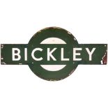 Southern Railway enamel Target BICKLEY. Ex LCDR station between Bromley South and Petts Wood, opened