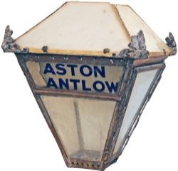GWR early Platform Lamp with original glass lamp name ASTON CANTLOW. Ex GWR Halt on the Alcester