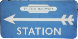 BR(Sc) enamel Station Direction Sign fully flanged 21 x 10.5 inches British Railways in Totem with