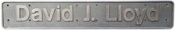 Nameplate DAVID J LLOYD, Cast Aluminium ex 67015. Measures 58.25 inches by 9.75 inches. This