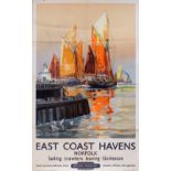 Poster, BR(E) 'East Coast Havens, Essex - Sailing Trawlers leaving Gorleston' by Frank Mason, double
