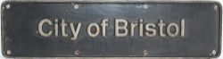 Nameplate City of Bristol, cast aluminium. Ex HST Power Car number 43126 named at Bristol Temple