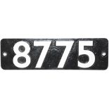 Smokebox Numberplate 8775. Ex GWR 0-6-0PT built Swindon Works January 1934 and allocated new to