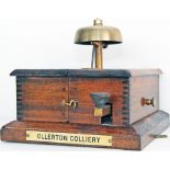 Midland Railway split case mahogany cased block bell with offset tapper. Ivorine plated OLLERTON