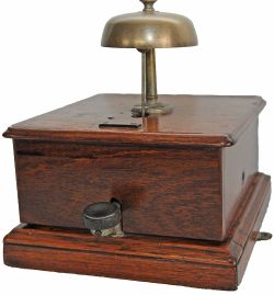 Midland Railway mahogany cased block bell with tapper, stamped MR Co in the top. In excellent