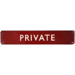 BR(M) enamel Doorplate PRIVATE fully flanged. 18 X 3.5 inches, Virtually mint.