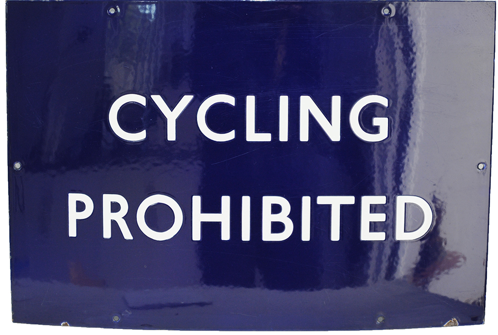 BR(E) enamel Station Forecourt Sign CYCLING PROHIBITED  22 x 15 inches and in mint condition.