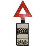 Cast iron Roadsign LEVEL CROSSING complete with clear glass reflectors. Measures 21 inches x 12