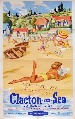 Poster 'Clacton-on-Sea and Holland-on-Sea' by Henry Stringer double royal 40 x 25 inches. View of