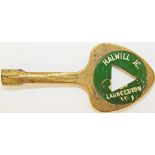 Single Line brass Key Token HALWILL JC - LAUNCESTON. ex LSW line to Padstow in North Cornwall, which