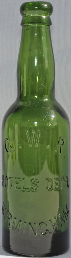 GWR Hotels Dept Birmingham green Beer Bottle, stands 9 inches tall and is free from cracks and