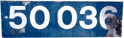 Class 50 large logo Flame-Cut numberplate 50036 ex VICTORIOUS. Measures 83 x 26 inches. Some rear