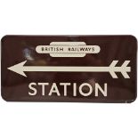 BR(W) enamel Direction Sign with left facing arrow below British Railways totem logo. Excellent