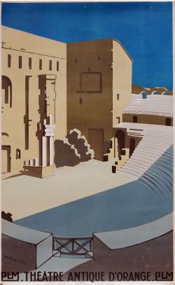 Poster PLM (Paris Lyon Marseille Railway) 'Theatre Antigue D'Orange' by Naurac c1920 double royal 40