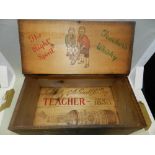 A wooden Teacher's Whisky box, the hinge