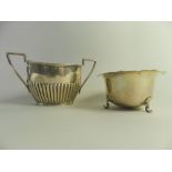 A half reeded silver two handled sugar b