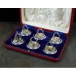 A cased set of six Edwardian silver menu/place holders, Levi & Salaman, Birmingham 1907, each