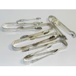 A collection of ten silver sugar tongs, various dates and makers