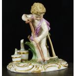 A 19th century Meissen figure, the first modelled as a gardener, the young, semi-clad boy digging