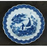 A Caughley plate, circa 1780-85, of circular, lobed form, transfer-printed in underglaze blue with