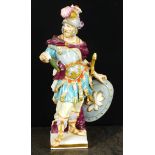 A Meissen porcelain figure of a Roman style warrior, late 19th/early 20th century, in plumed