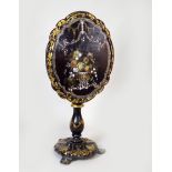 A Victorian ebonised polychrome decorated abalone and mother of pearl inlaid gilt highlighted