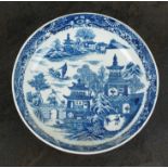 A Caughley saucer, possibly a breakfast dish, circa 1785-90, transfer-printed in underglaze blue