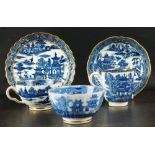 Four pieces of blue and white Caughley porcelain, circa 1780-90, with transfer-printed landscapes