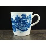 A Caughley coffee cup, circa 1780, of tapering bucket form, transfer-printed in underglaze blue