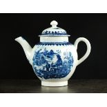 A Caughley toy teapot and cover, circa 1780-90, transfer-printed in underglaze blue and white with