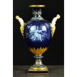 A Meissen 'Limoges Enamel' type vase, circa 1900, the dark blue ground, of ovoid form with male and