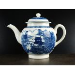 A Caughley teapot and cover, circa 1782-92, transfer-printed in underglaze blue with the Fenced