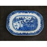 A Caughley dinner service plate, circa 1790, the canted rectangular dish transfer-printed in