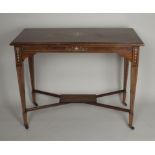 A late 19th century rosewood ivorine strung and inlaid rectangular occasional table, the top with