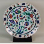 A Cantagalli Iznik design charger, late 19th century, painted with flowers and foliage in shades of