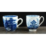 Two Caughley coffee cups, circa 1780-90, the first painted in underglaze blue with the Island