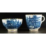 A Caughley Temple pattern coffee cup, 7cm high, together with a Caughley tea bowl in the same