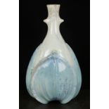 A pale blue Sevres crystalline vase, dated 1907, of lobed form, with the main body decorated in the