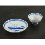 A Caughley toy tea bowl and saucer, painted in underglaze blue with the Island pattern, unmarked,