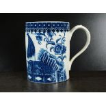 A large Caughley mug, circa 1780-85, transfer-printed in underglaze blue with the Pleasure Boat