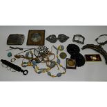 A collection of various pieces of costume jewellery to include a pair of silver cufflinks,