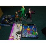 Three boxes of Batman and other Comic related toys to include DC Comics and Spawn examples etc,