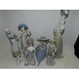 Six Lladro and other Spanish porcelain models of ladies to include girls holding flowers and a