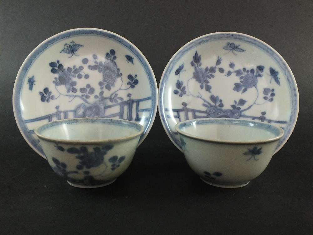 Ca Mau: Two blue and white 'Rocks on a Terrace' pattern saucers, circa 1725,