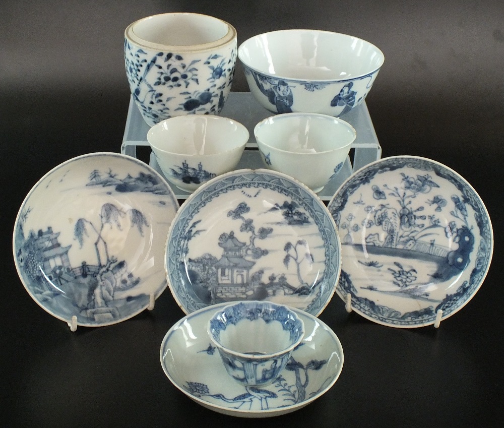 A collection of Chinese blue and white wares, mostly 18th and 19th century with some later pieces,