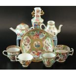 A group of  Chinese Canton export famille rose porcelain wares, comprising a small teapot and cover,