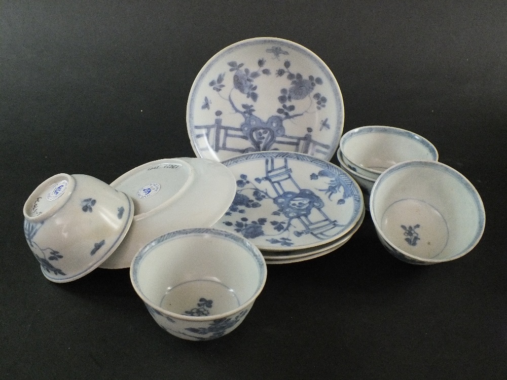 Ca Mau: Five blue and white 'Rocks on a Terrace' pattern saucers, circa 1725,