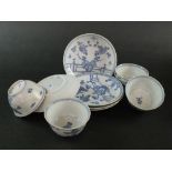 Ca Mau: Five blue and white 'Rocks on a Terrace' pattern saucers, circa 1725,